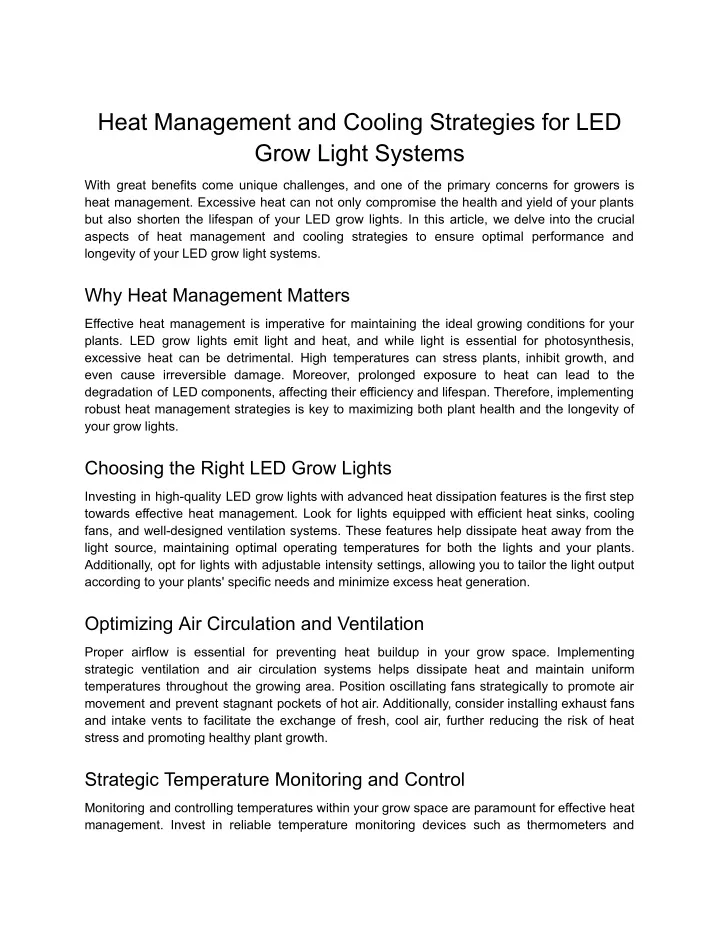 heat management and cooling strategies