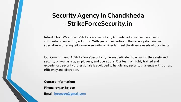 security agency in chandkheda strikeforcesecurity in