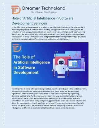 Role of Artificial Intelligence in Software Development Services