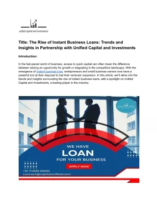 The Rise of Instant Business Loans_Trends and Insights in Partnership with Unified Capital and Investments