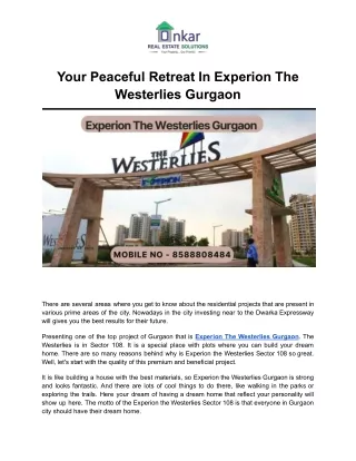 Your Peaceful Retreat In Experion The Westerlies Gurgaon