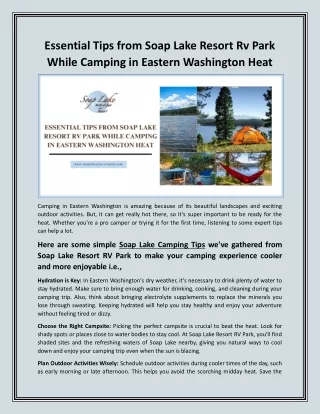 Essential Tips from Soap Lake Resort Rv Park While Camping in Eastern Washington Heat