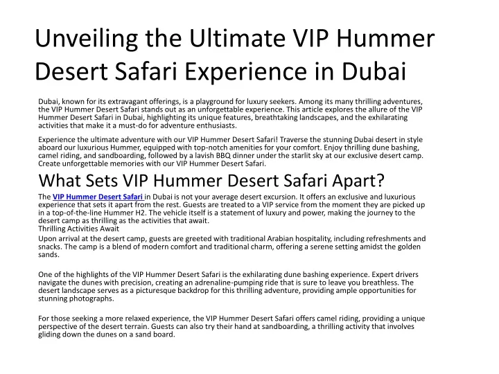 unveiling the ultimate vip hummer desert safari experience in dubai