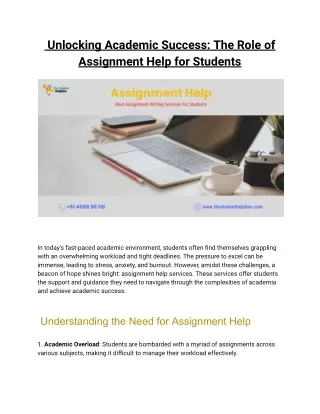 The Role of Assignment Help for Student