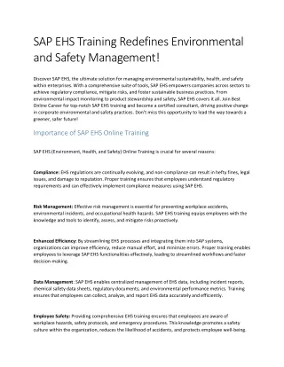 Importance of SAP EHS Training