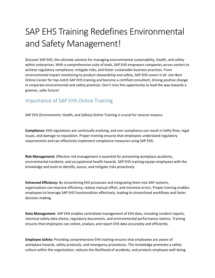 sap ehs training redefines environmental
