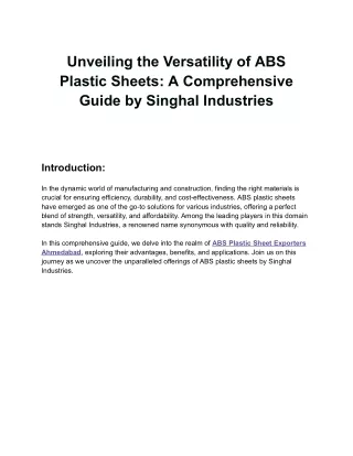 Unveiling the Versatility of ABS Plastic Sheets_ A Comprehensive Guide by Singhal Industries