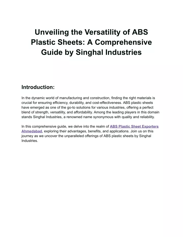 unveiling the versatility of abs plastic sheets