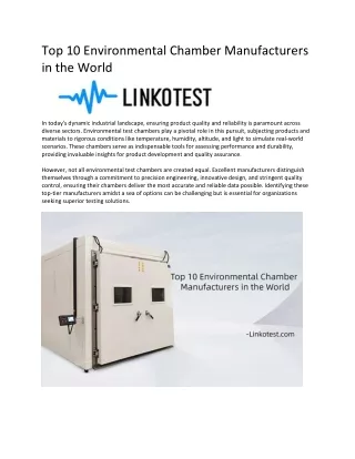 Top 10 Environmental Chamber Manufacturers in the World