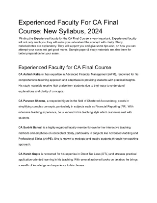 Experienced Faculty For CA Final Course_ New Syllabus, 2024