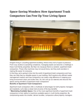 Apartment Trash Compactors Can Free Up Your Living Space