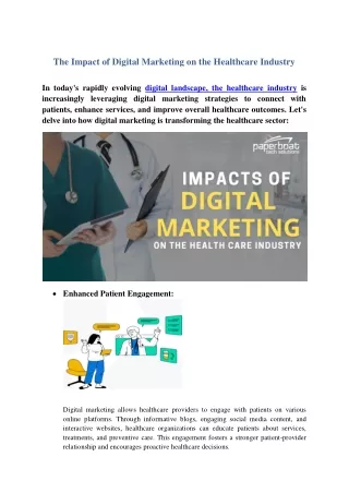 The Impact of Digital Marketing on the Healthcare Industry
