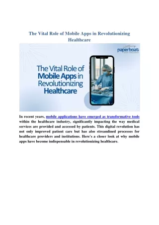 The Vital Role of Mobile Apps in Revolutionizing Healthcare