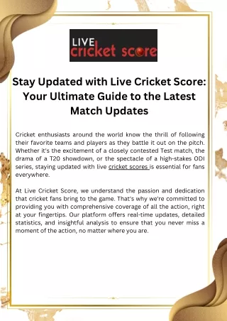 Stay Updated with Live Cricket Score Your Ultimate Guide to the Latest Match Updates