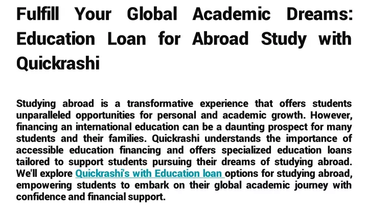 fulfill your global academic dreams education loan for abroad study with quickrashi