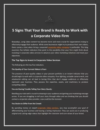 5 Signs That Your Brand Is Ready to Work with a Corporate Video Firm