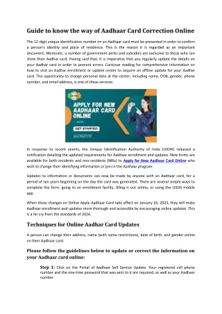 Aadhaar Card Correction Online - JDMR