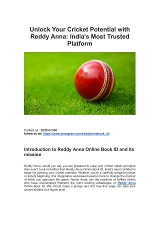 Unlock Your Cricket Potential with Reddy Anna India's Most Trusted Platform