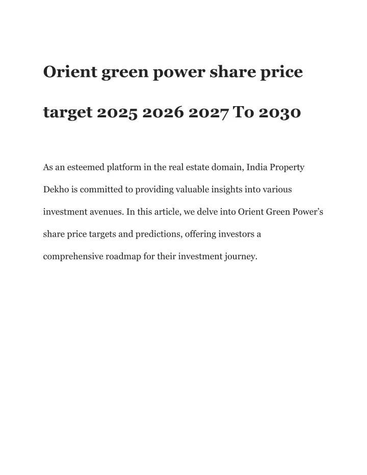 PPT - Orient green power share price target 2025 2026 2027 To 2030 ...