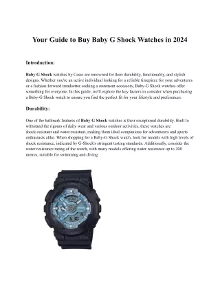 Your Guide to Buy Baby G Shock Watches in 2024