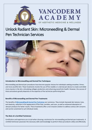 Unlock Radiant Skin: Microneedling & Dermal Pen Technician Services