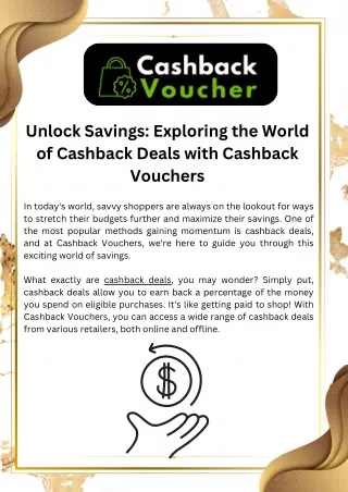 Unlock Savings Exploring the World of Cashback Deals with Cashback Vouchers