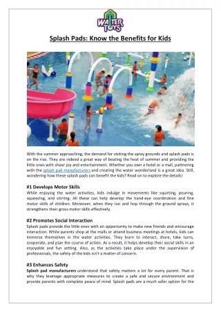 Empex Watertoys® - Splash Pads Know the Benefits for Kids