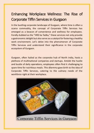 Enhancing Workplace Wellness The Rise of Corporate Tiffin Services in Gurgaon