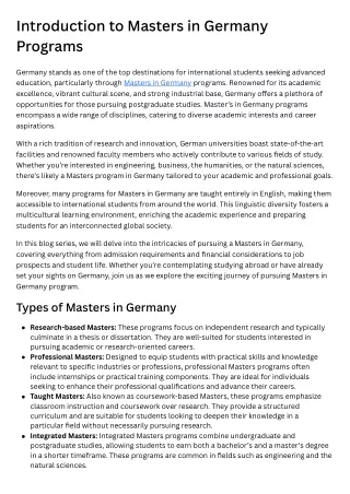 Introduction to Masters in Germany Programs Germany stands as one of the top destinations for international students see