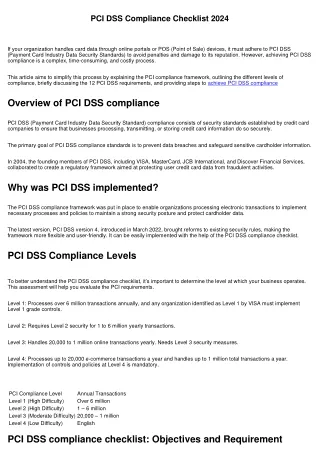 PCI DSS Compliance Checklist 2024