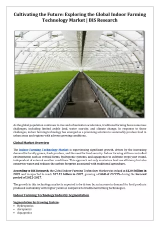 Cultivating the Future: Exploring the Global Indoor Farming Technology Market