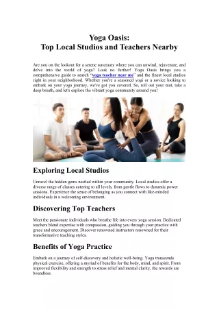 Yoga Oasis Top Local Studios and Teachers Nearby