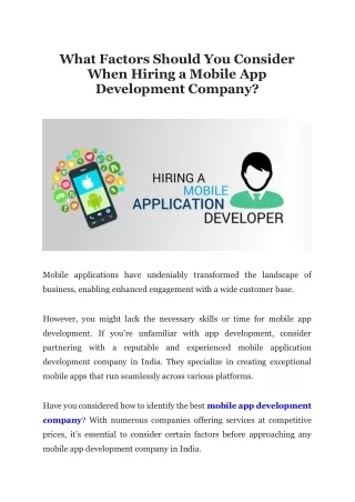 What Factors Should You Consider When Hiring a Mobile App Development Company