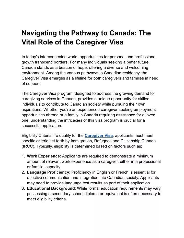 navigating the pathway to canada the vital role