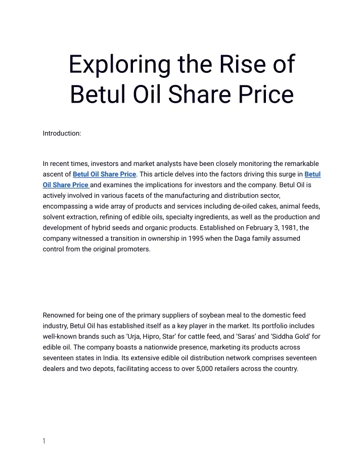 exploring the rise of betul oil share price