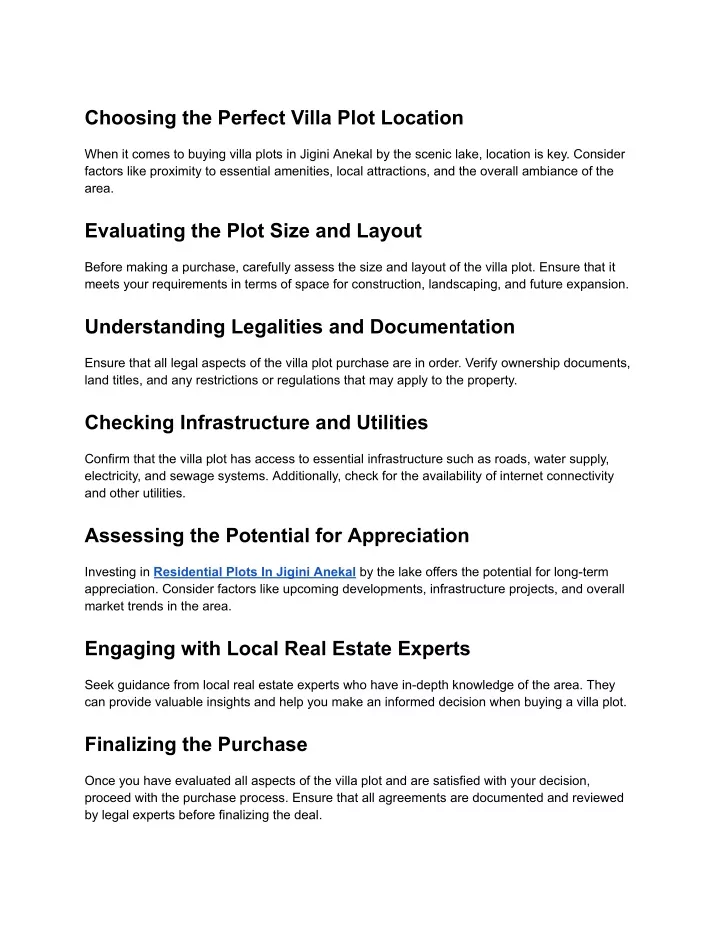 choosing the perfect villa plot location