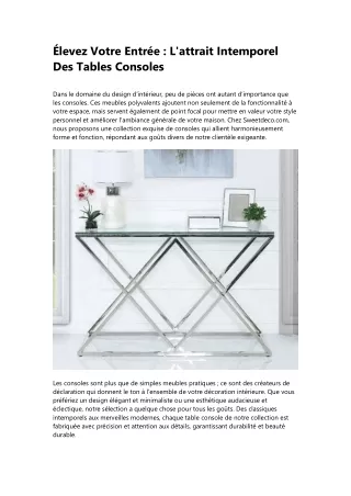 Élevez Votre Entrée  L'attrait Intemporel Des Tables Consoles 