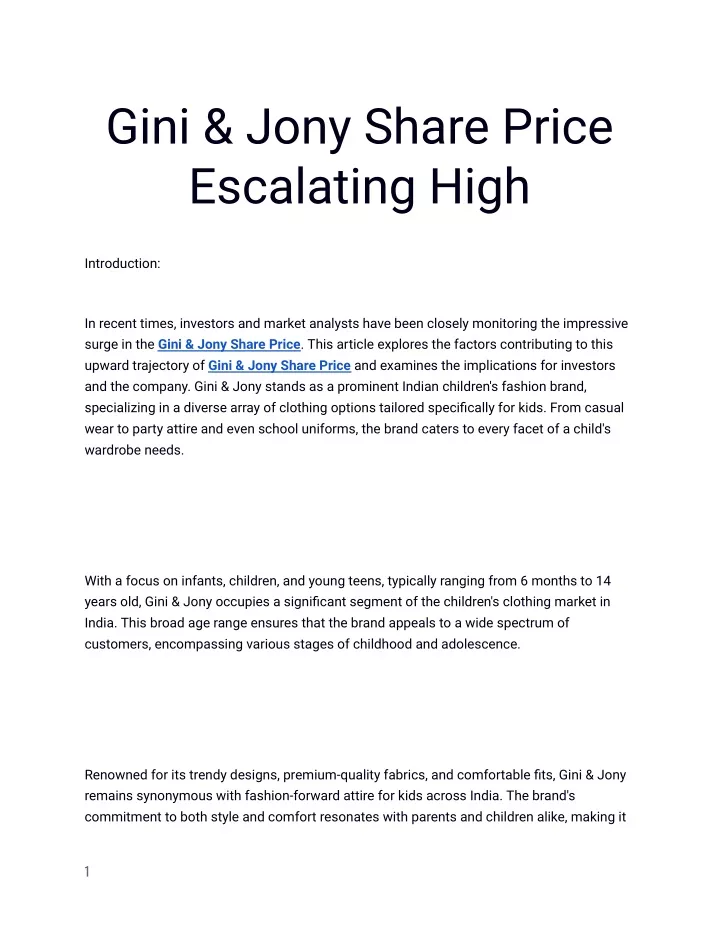 gini jony share price escalating high