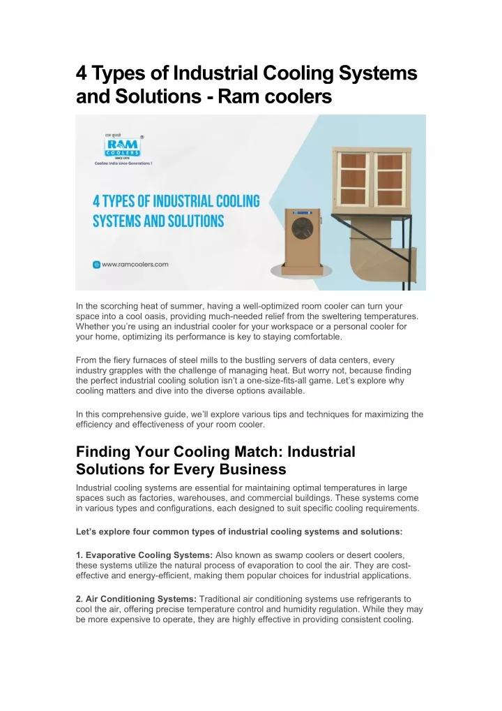 4 types of industrial cooling systems