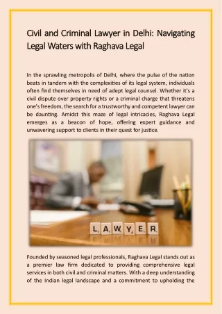 Civil and Criminal Lawyer in Delhi Navigating Legal Waters with Raghava Legal