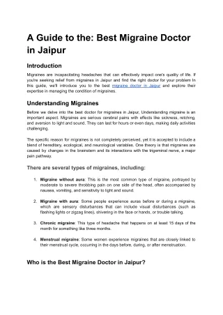 A Guide to the: Best Migraine Doctor in Jaipur