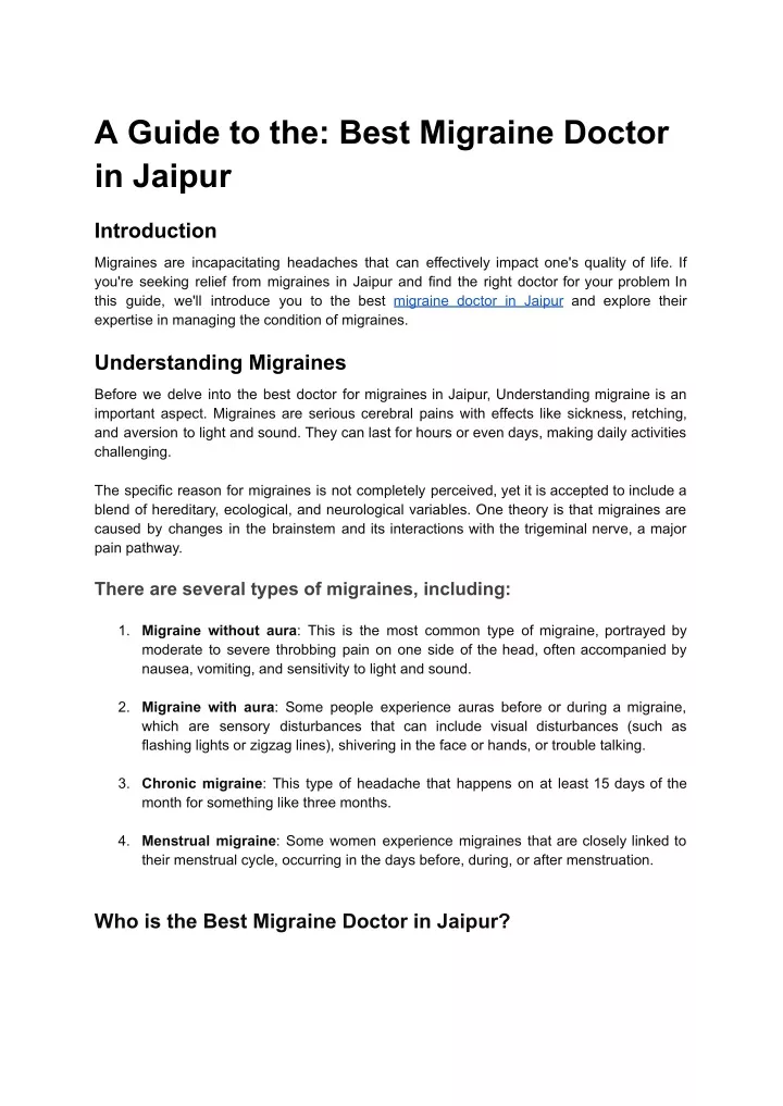 a guide to the best migraine doctor in jaipur