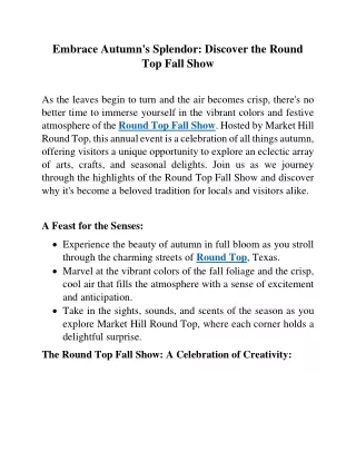 Embrace Autumn's Splendor Discover the Round Top Fall Show