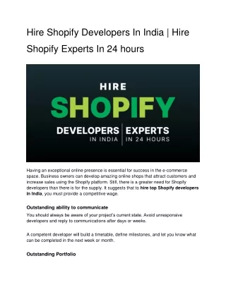 Hire Shopify Developers In India | Hire Shopify Experts In 24 hours
