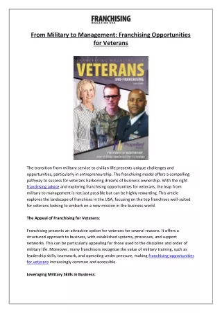 From Military to Management- Franchising Opportunities for Veterans
