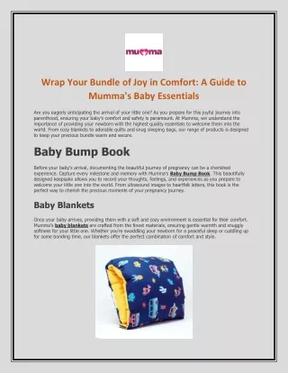 Wrap Your Bundle of Joy in Comfort A Guide to Mumma's Baby Essentials