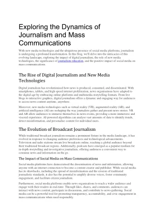 Exploring the Dynamics of Journalism and Mass Communications
