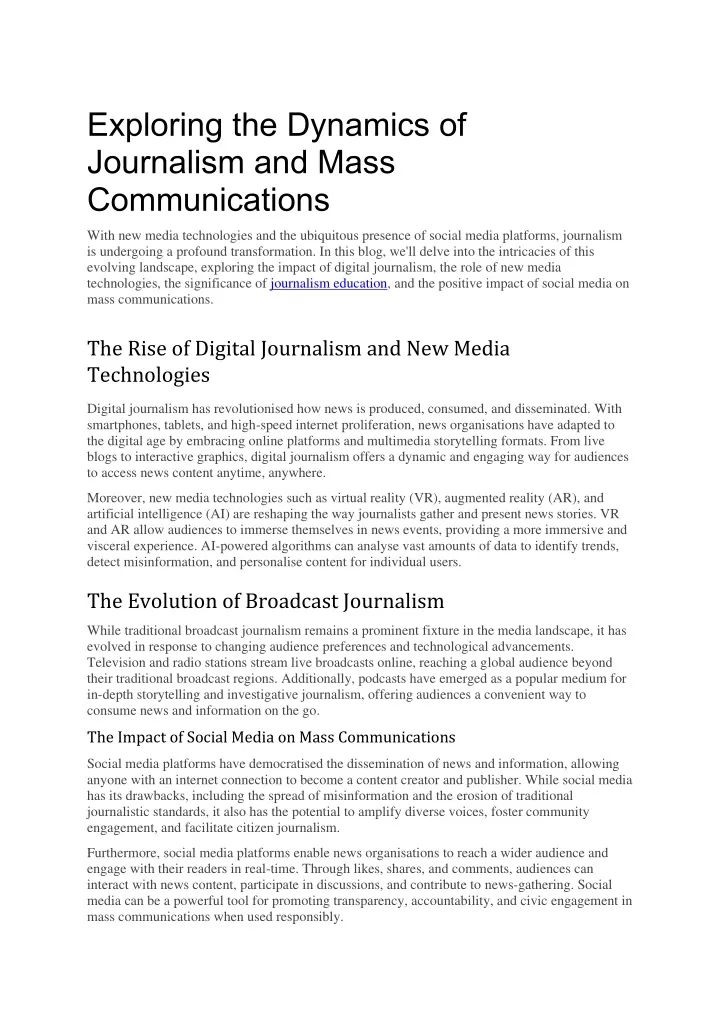 exploring the dynamics of journalism and mass