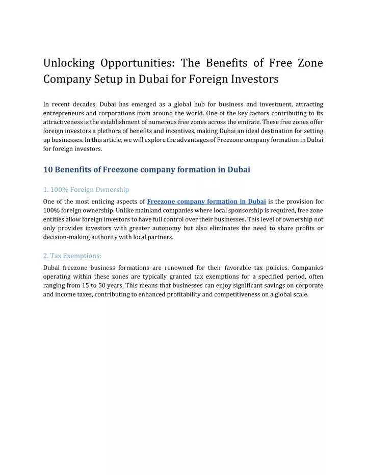 unlocking opportunities the benefits of free zone