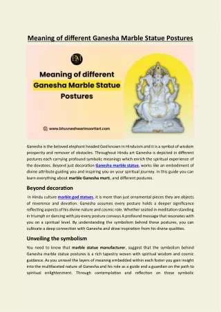 Meaning of different Ganesha Marble Statue Postures